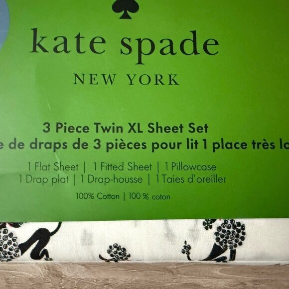 NEW Kate Spade Twin XL Cotton Sheet Set French Poodle Dog Print ALL COTTON - Picture 3 of 4